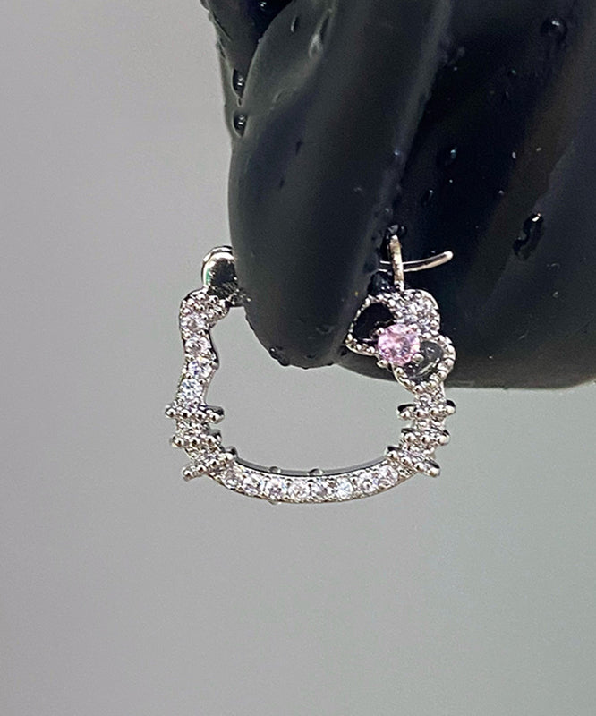 DIY Silk Copper Zircon Gem Stone KT Cat Hoop Earrings