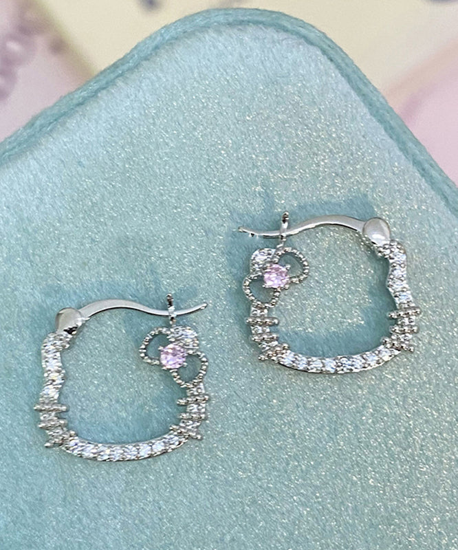 DIY Silk Copper Zircon Gem Stone KT Cat Hoop Earrings