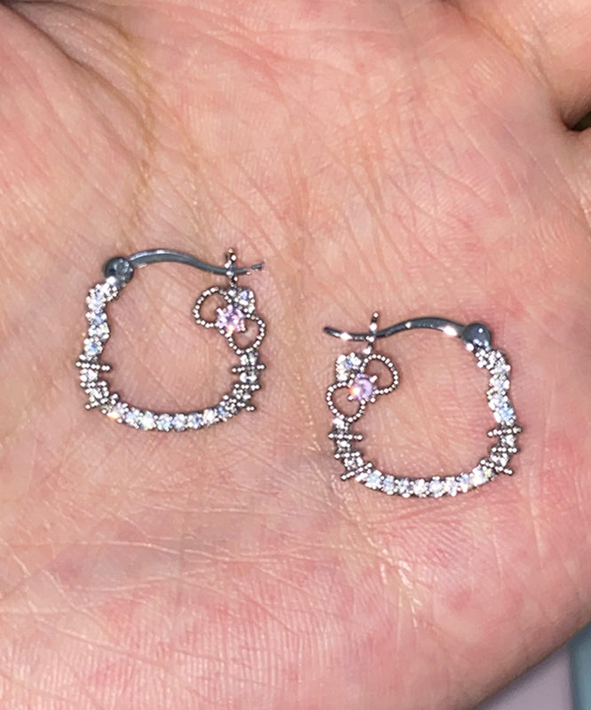 DIY Silk Copper Zircon Gem Stone KT Cat Hoop Earrings