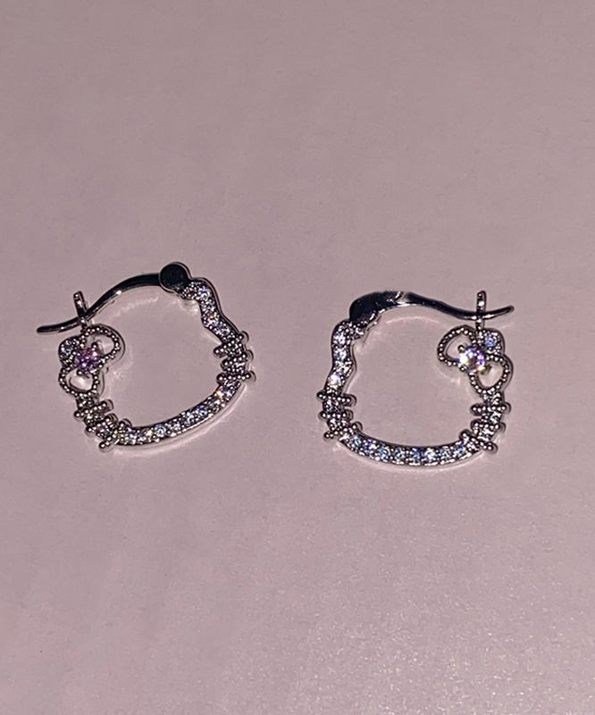 DIY Silk Copper Zircon Gem Stone KT Cat Hoop Earrings
