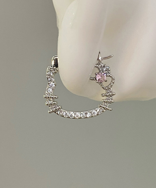 DIY Silk Copper Zircon Gem Stone KT Cat Hoop Earrings