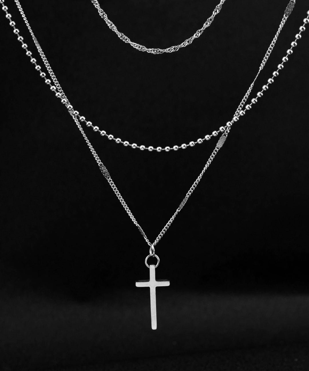DIY Silk Stainless Steel Multilayer Cross Pendant Necklace