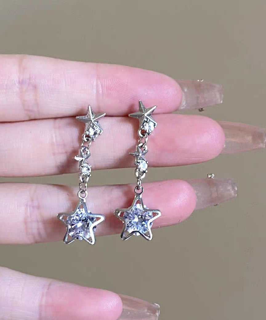 DIY Silk Stainless Steel Zircon Star Drop Earrings