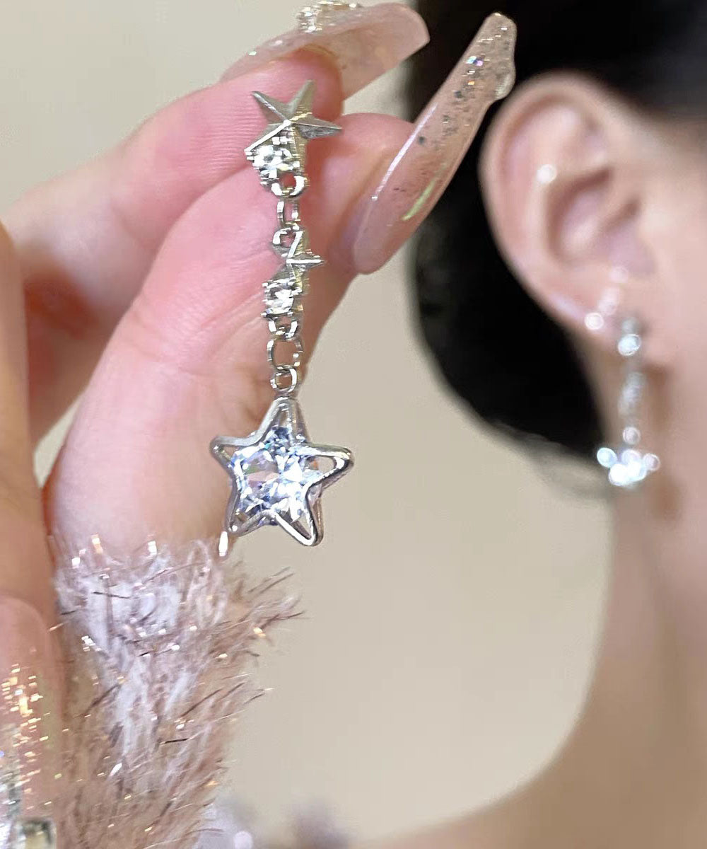 DIY Silk Stainless Steel Zircon Star Drop Earrings