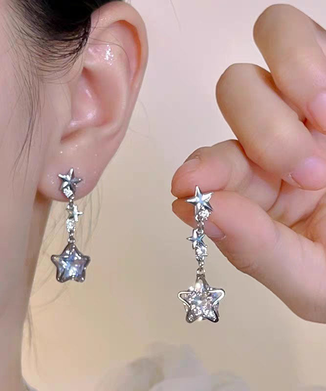 DIY Silk Stainless Steel Zircon Star Drop Earrings