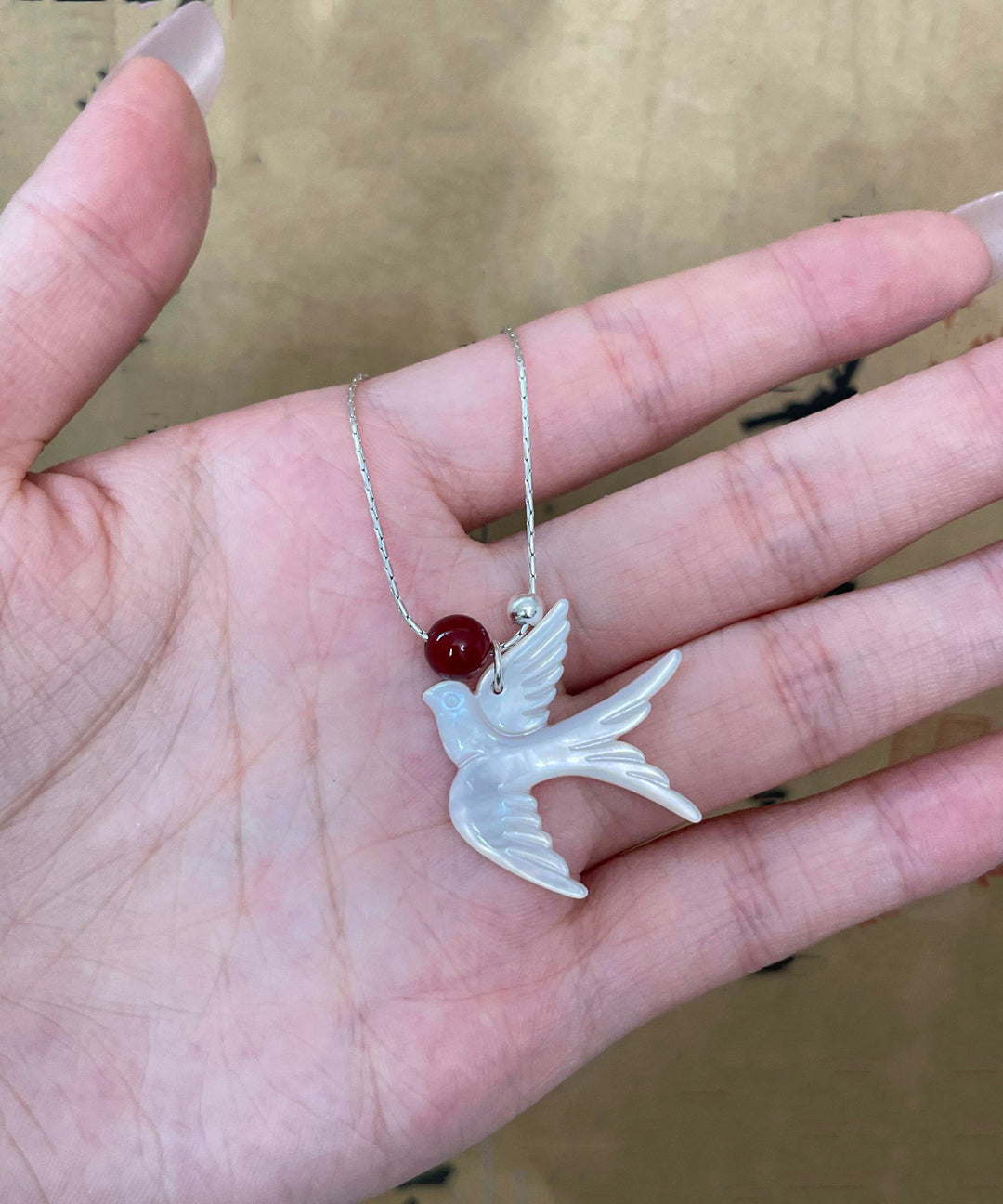 DIY Silk Sterling Silver Agate Shell Young Swallow Pendant Necklace