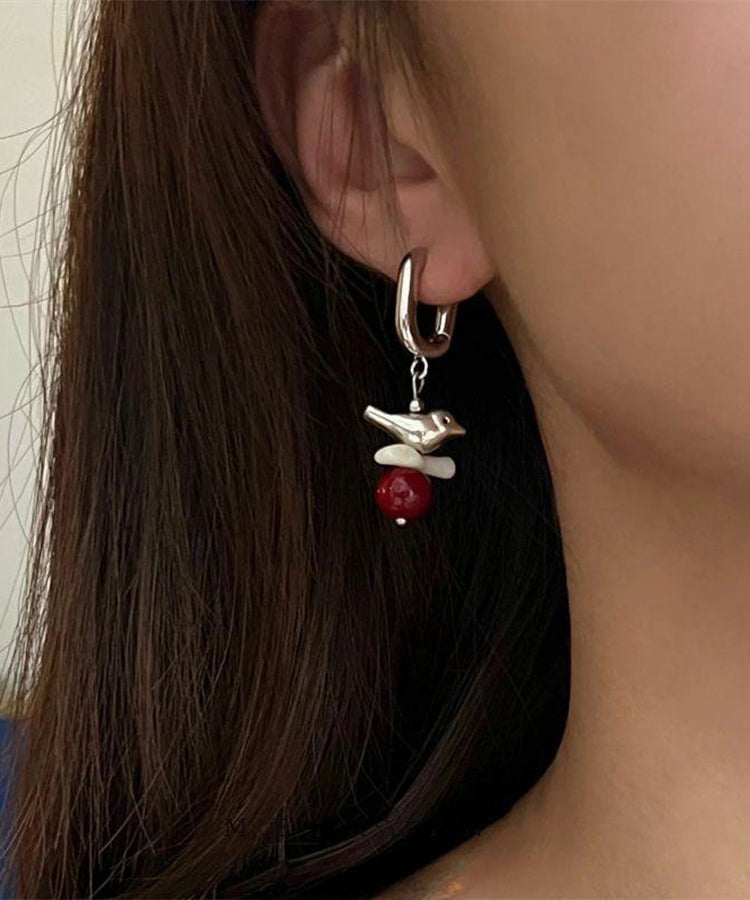 DIY Stainless Steel Asymmetrical Little Fish And Mushroom Drop Earrings