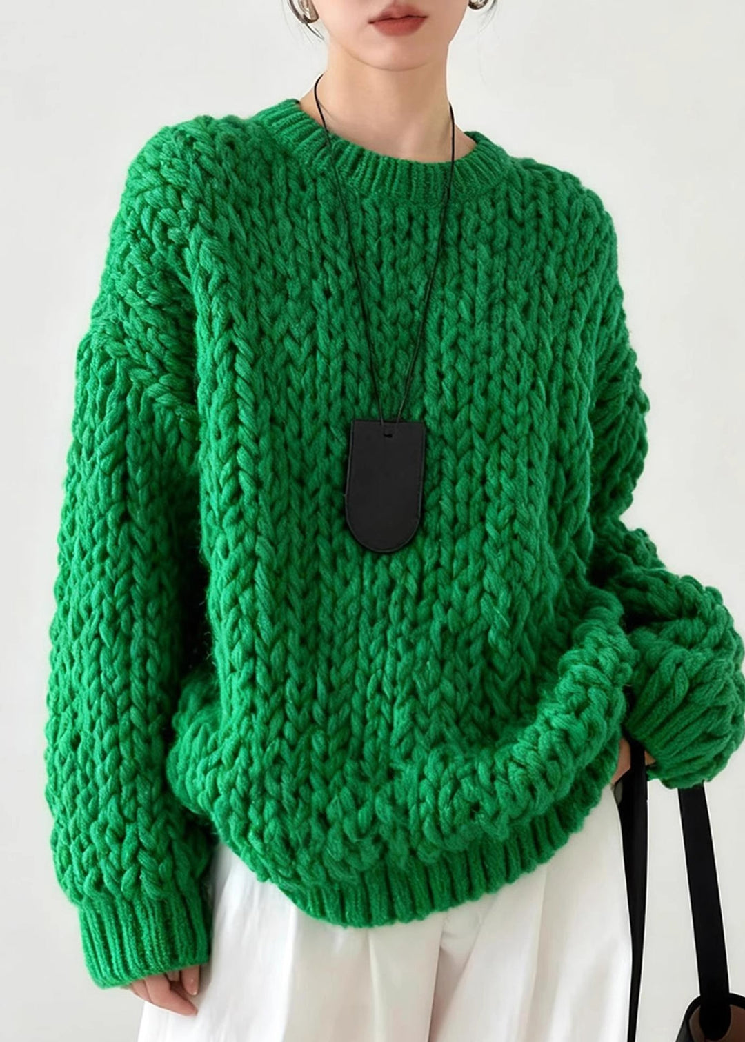 DIY Tea Green Oversized Cable Knit Sweater Tops Winter