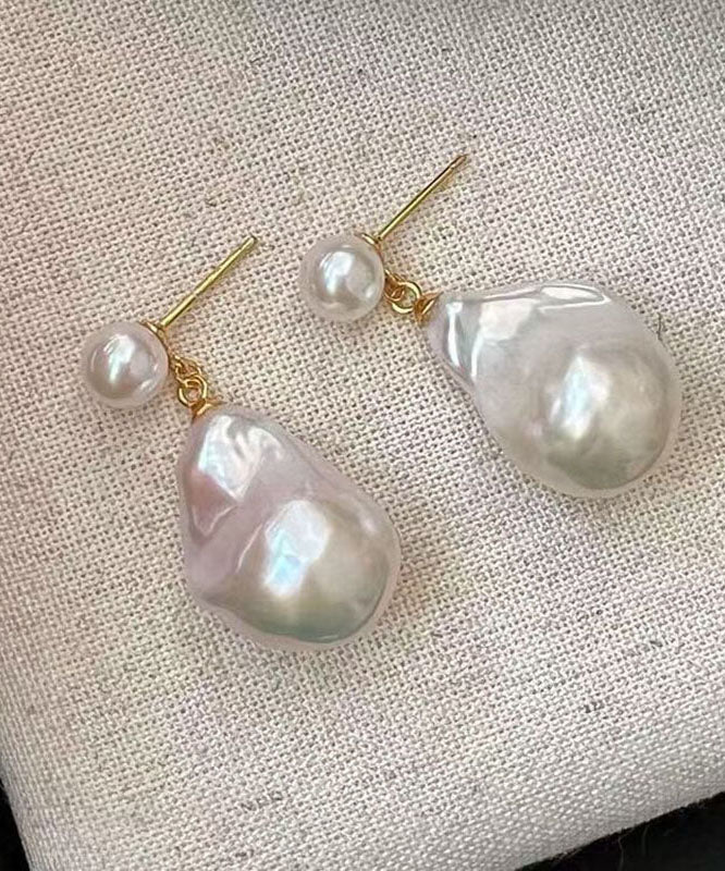 DIY White Alloy Water Drop Pearl Drop Earrings