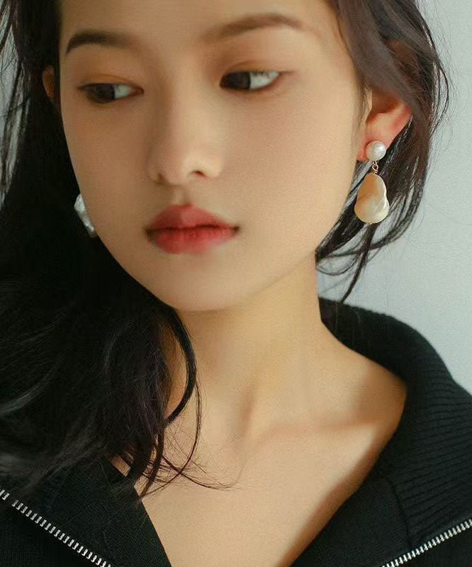 DIY White Alloy Water Drop Pearl Drop Earrings