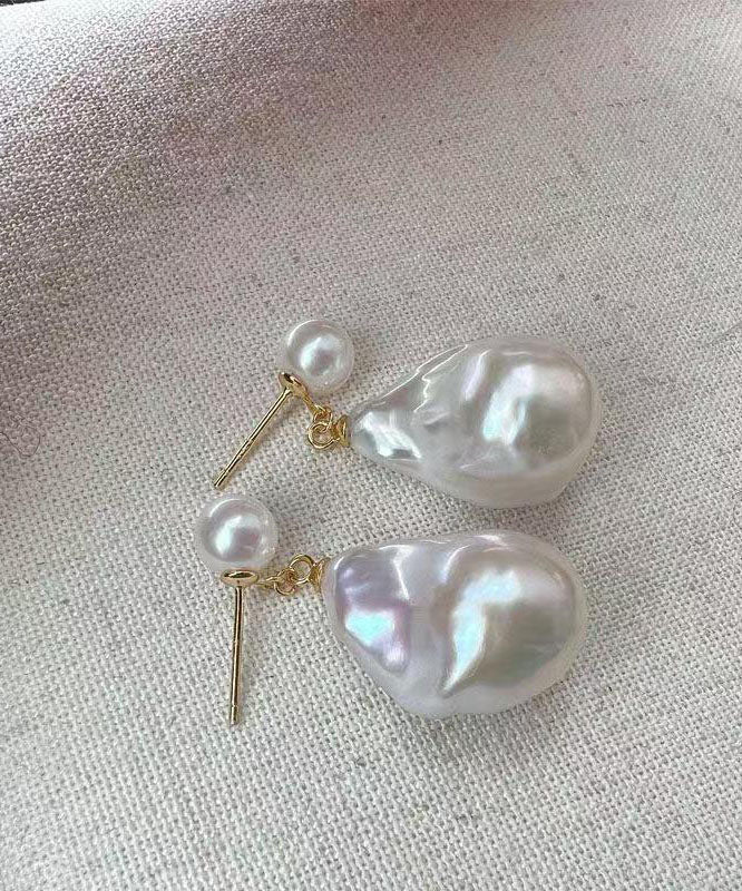 DIY White Alloy Water Drop Pearl Drop Earrings