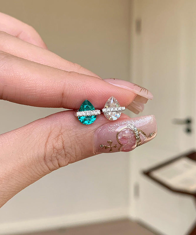 DIY White Alloy Zircon Crystal Water Droplet Stud Earrings