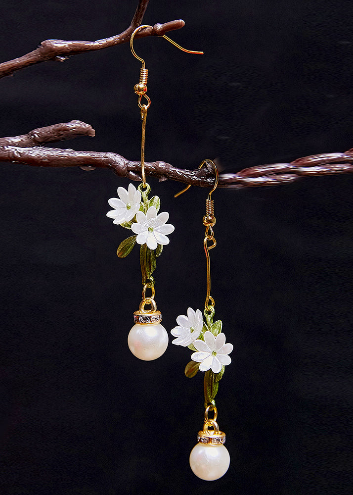 DIY White Pearl Chrysanthemum Drop Earrings
