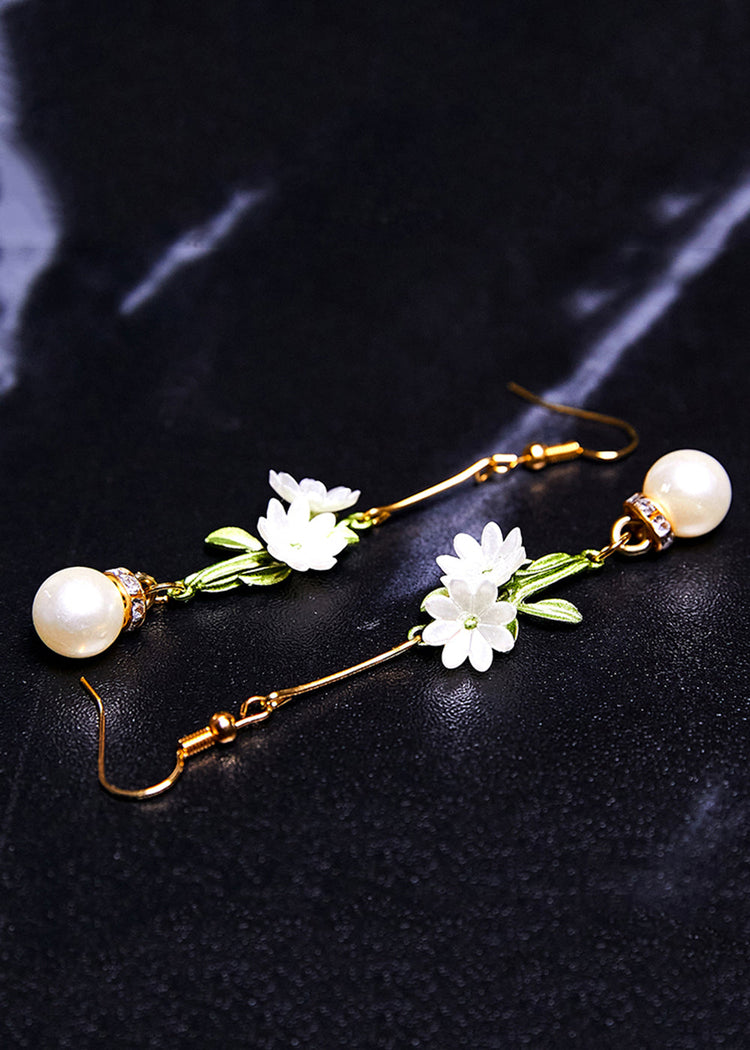 DIY White Pearl Chrysanthemum Drop Earrings - Omychic