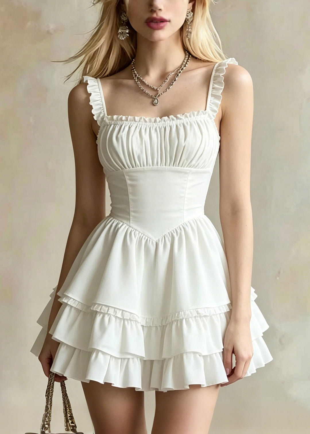 DIY White Ruffles Layered Cotton Mini Dress Summer