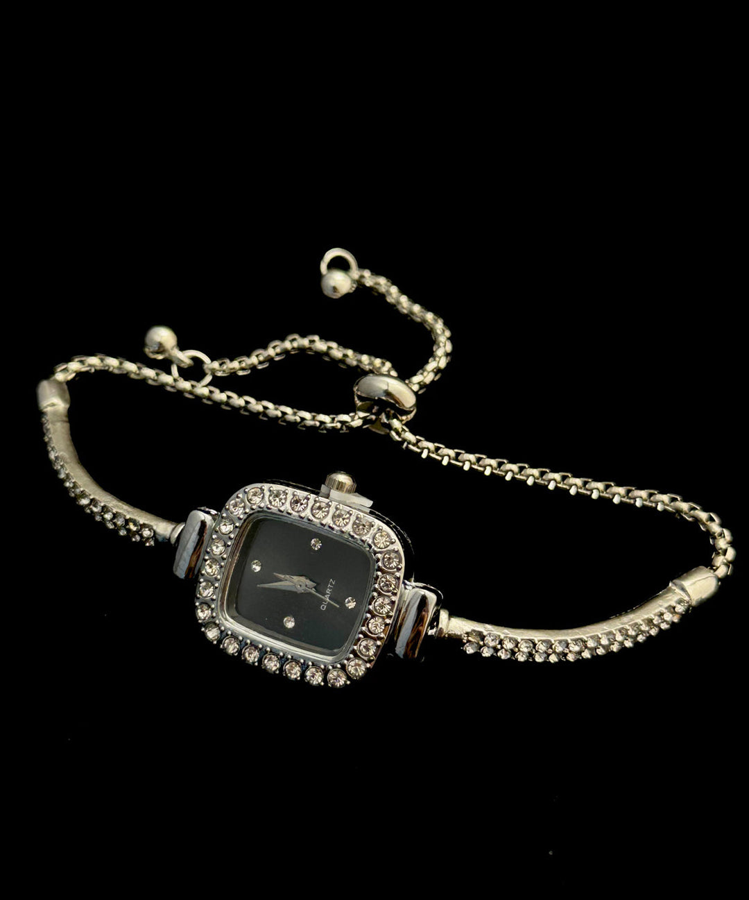 DIY White Stainless Steel Zircon Square Tassel Watches