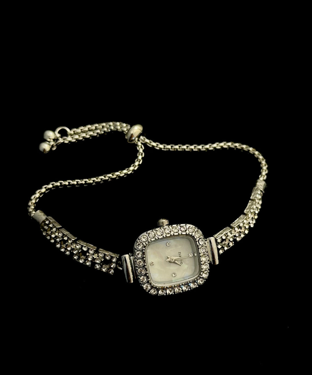 DIY White Stainless Steel Zircon Square Tassel Watches