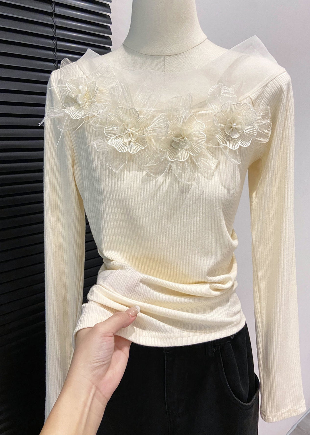 DIY Yellow Cold Shoulder Floral Decorated Cotton Shirts Fall