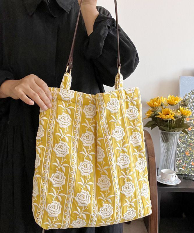 DIY Yellow Embroidered Flower Canvas Shoulder Bags