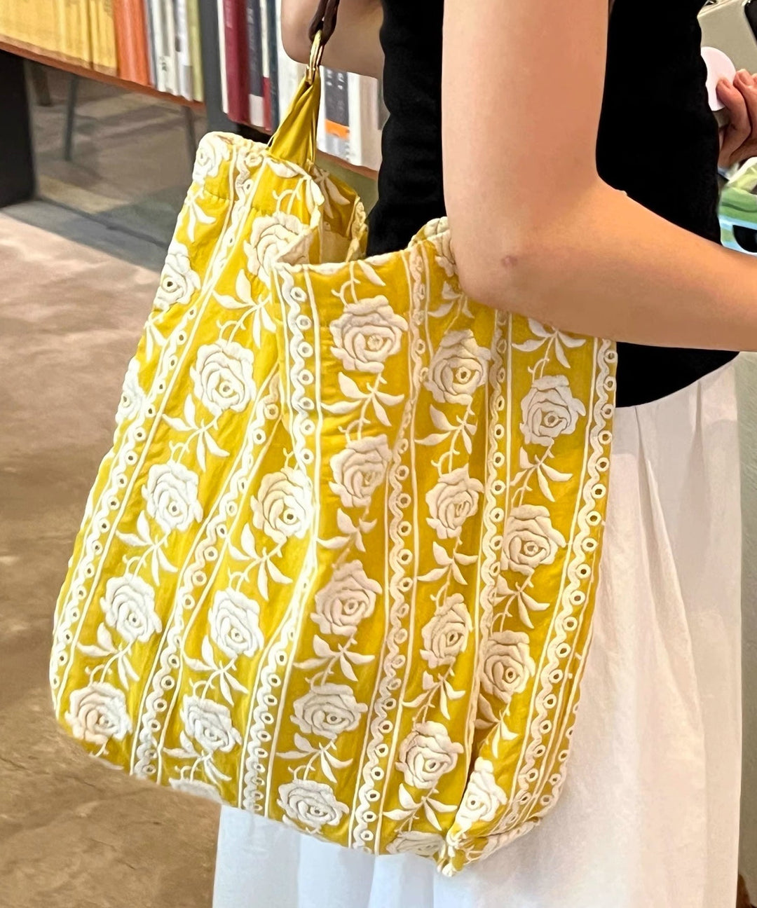 DIY Yellow Embroidered Flower Canvas Shoulder Bags