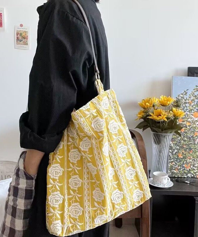 DIY Yellow Embroidered Flower Canvas Shoulder Bags