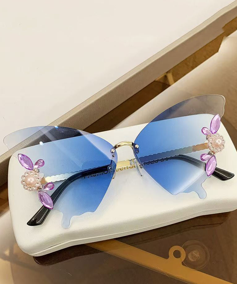 DIY Yellow Metal Zircon Pearl Butterfly Sunglasses