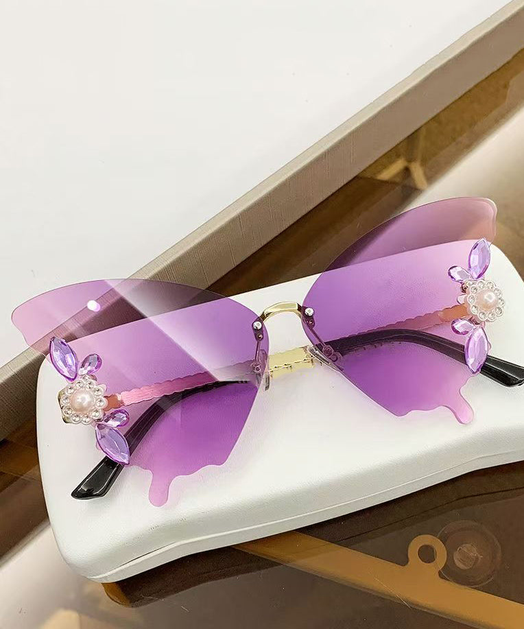 DIY Yellow Metal Zircon Pearl Butterfly Sunglasses