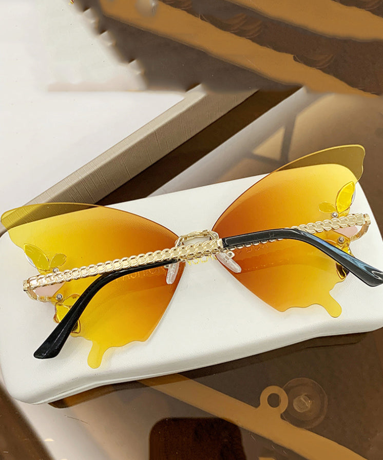 DIY Yellow Metal Zircon Pearl Butterfly Sunglasses