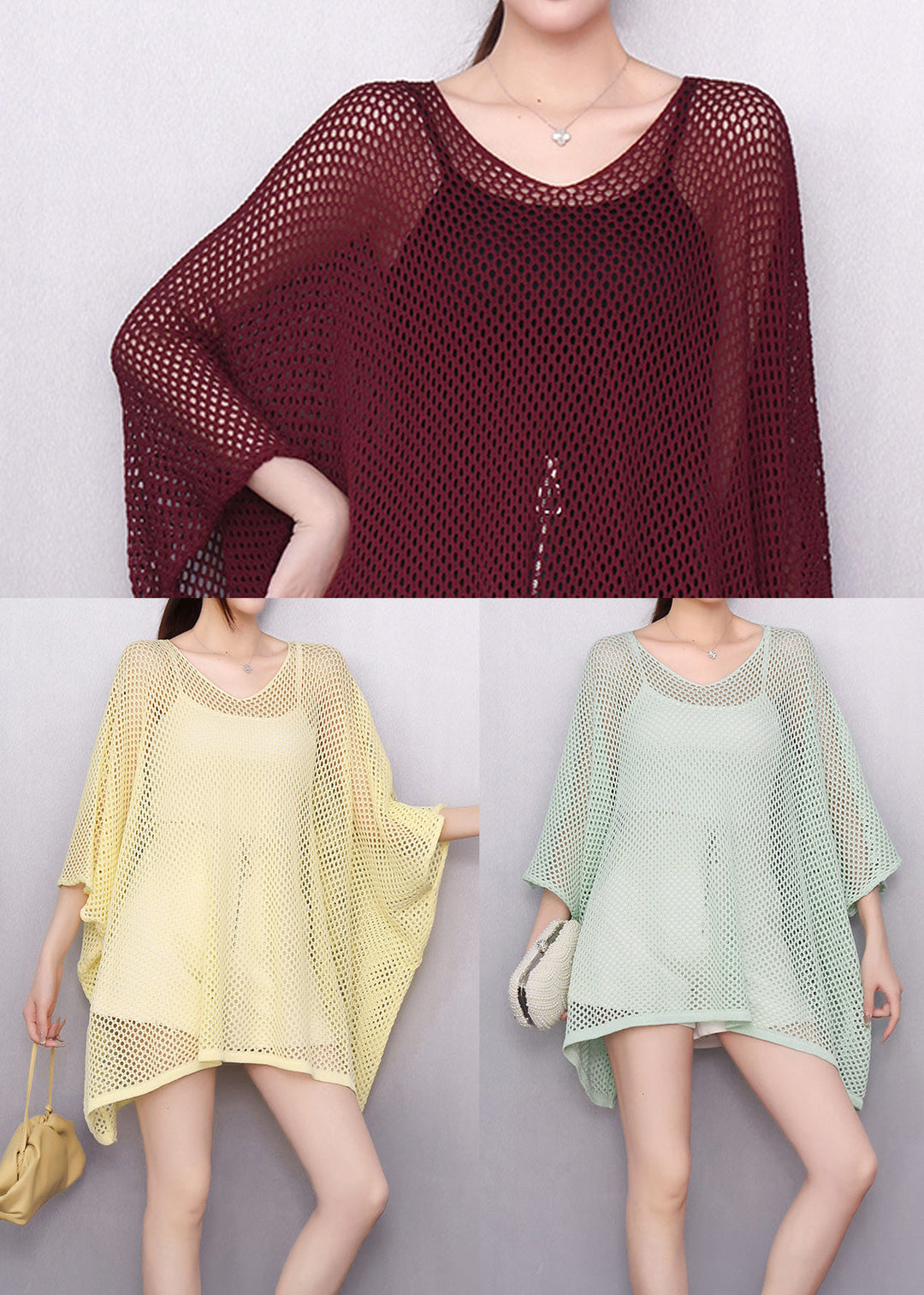 DIY Yellow Oversized Hollow Out Tulle Long Tops Summer