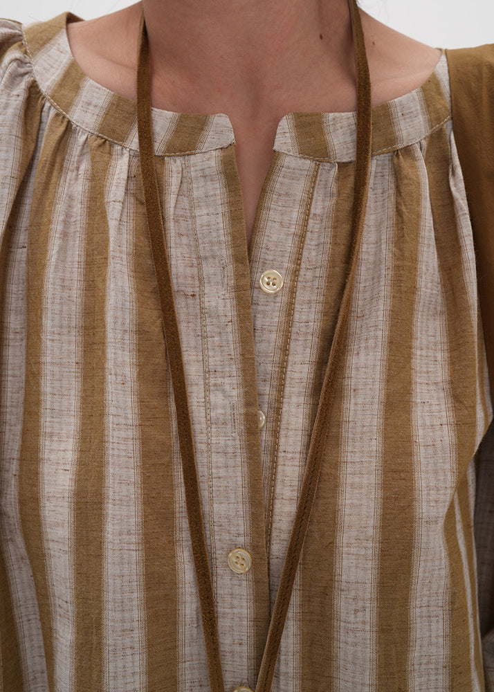 DIY Yellow Oversized Striped Linen Maxi Dress Bracelet Sleeve
