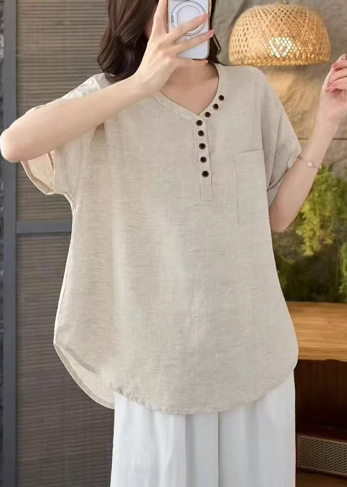 DIY Yellow Oversized With Pocket Cotton Blouse Tops Summer