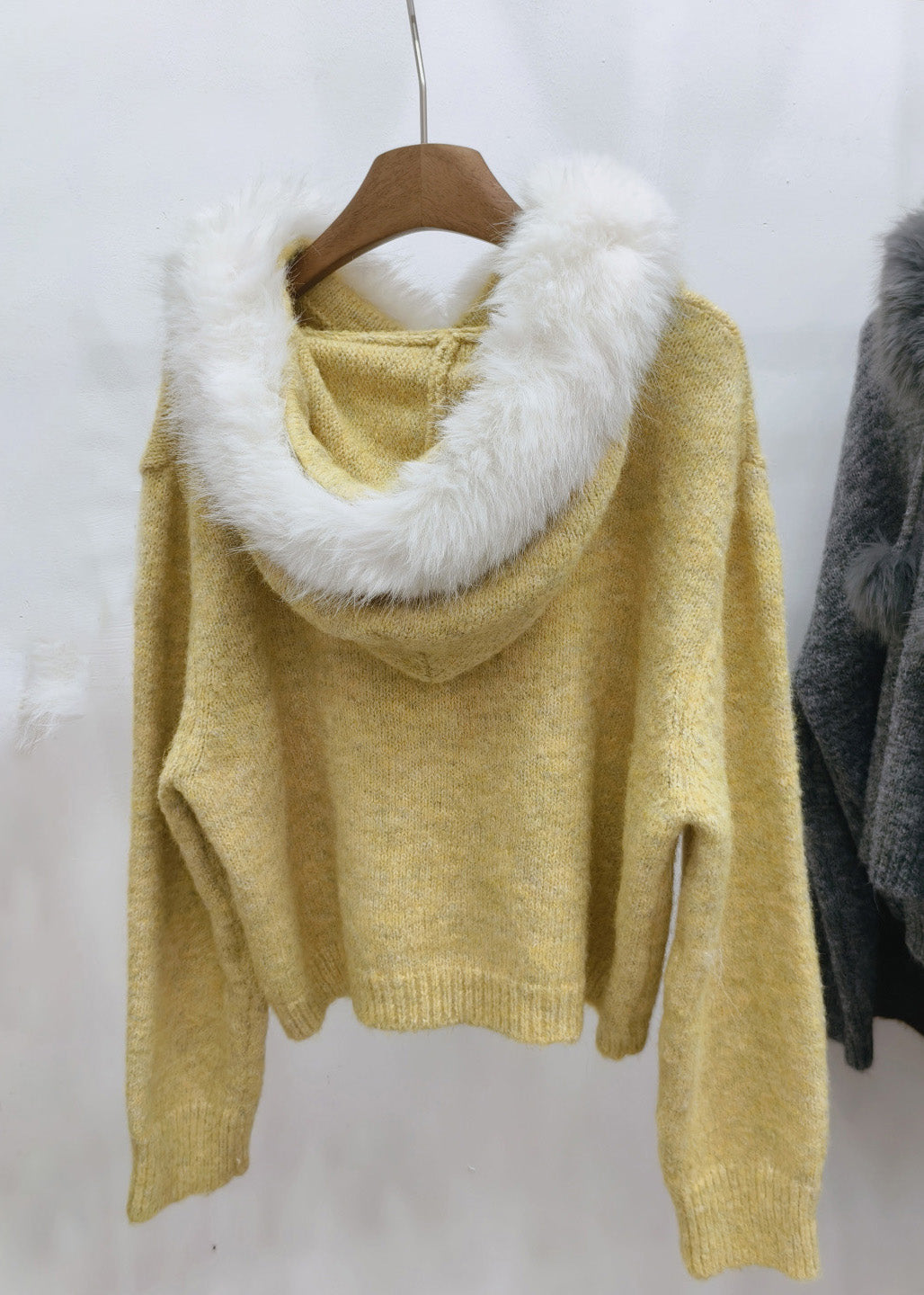 DIY Yellow Patchwork Warm Hooded Cotton Knit Sweaters Winter