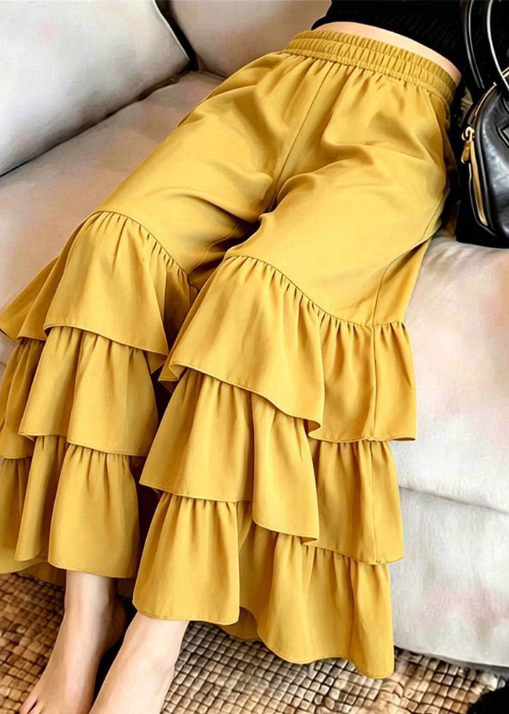 DIY Yellow Ruffled Patchwork Wide Leg Pants Summer