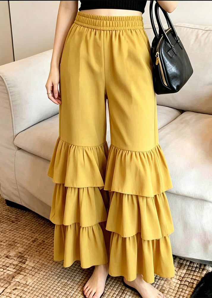 DIY Yellow Ruffled Patchwork Wide Leg Pants Summer