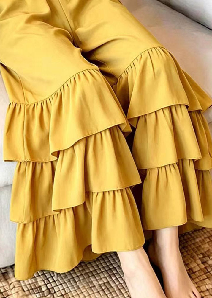 DIY Yellow Ruffled Patchwork Wide Leg Pants Summer