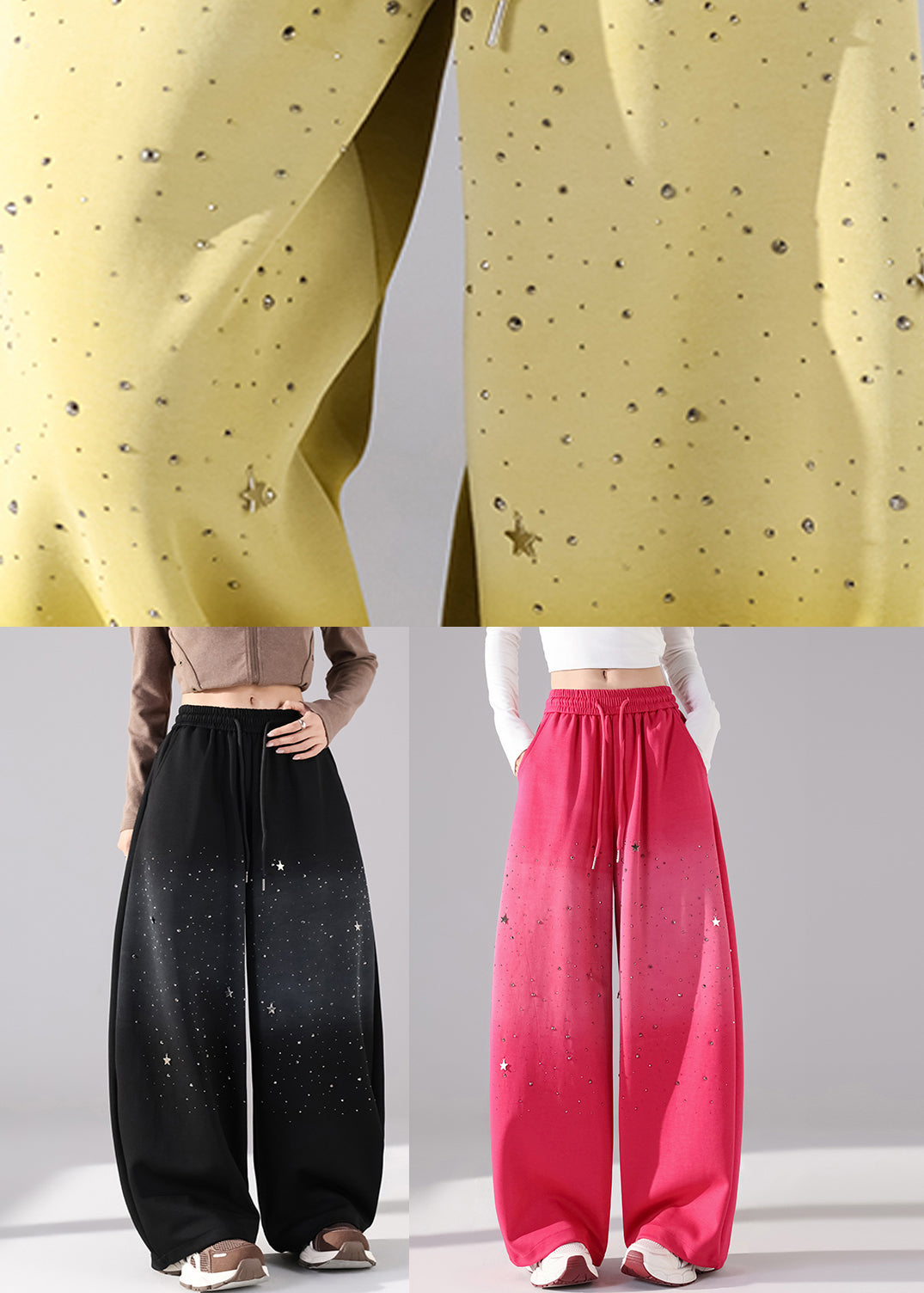 Dark Blue Elastic Waist Wide Leg Pants