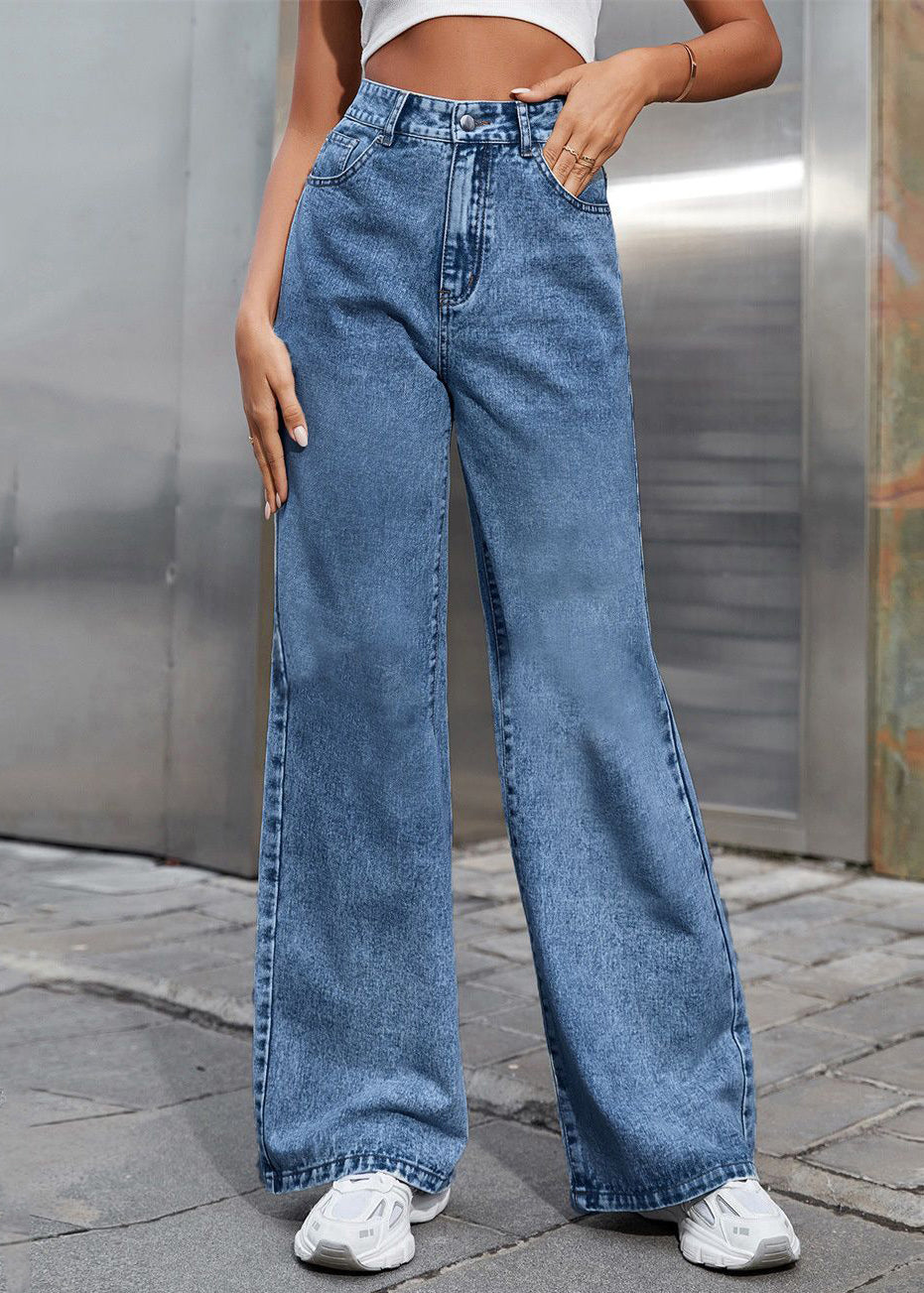 Dark Blue Pockets Patchwork Wide Leg Jeans