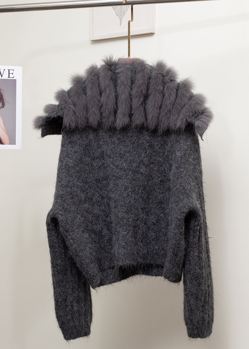 Dark Gray Fox Collar Button Patchwork Cozy Fall Knit Sailor Collar