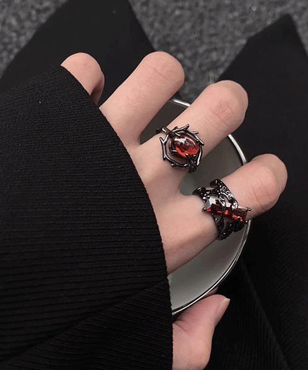 Dark Style Red Zircon Adjustable Metal Open Ring For Men