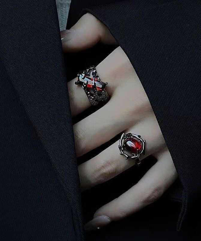 Dark Style Red Zircon Adjustable Metal Open Ring For Men