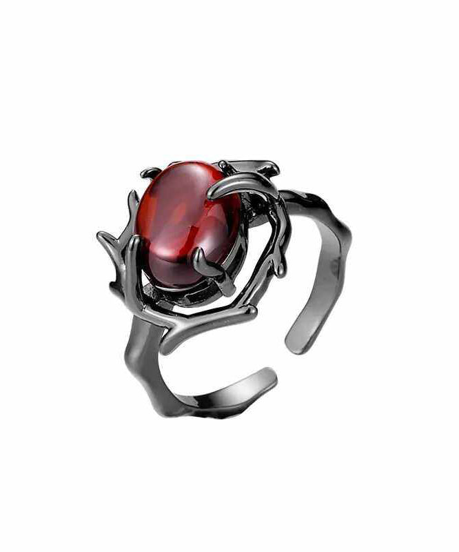 Dark Style Red Zircon Adjustable Metal Open Ring For Men