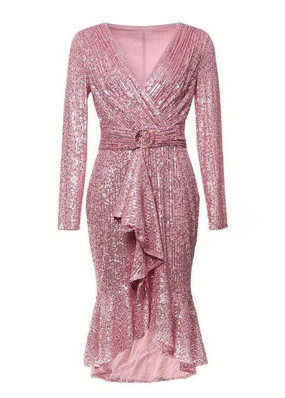 Dinner Black V Neck Sequins Tunic Maxi Dresses Spring
