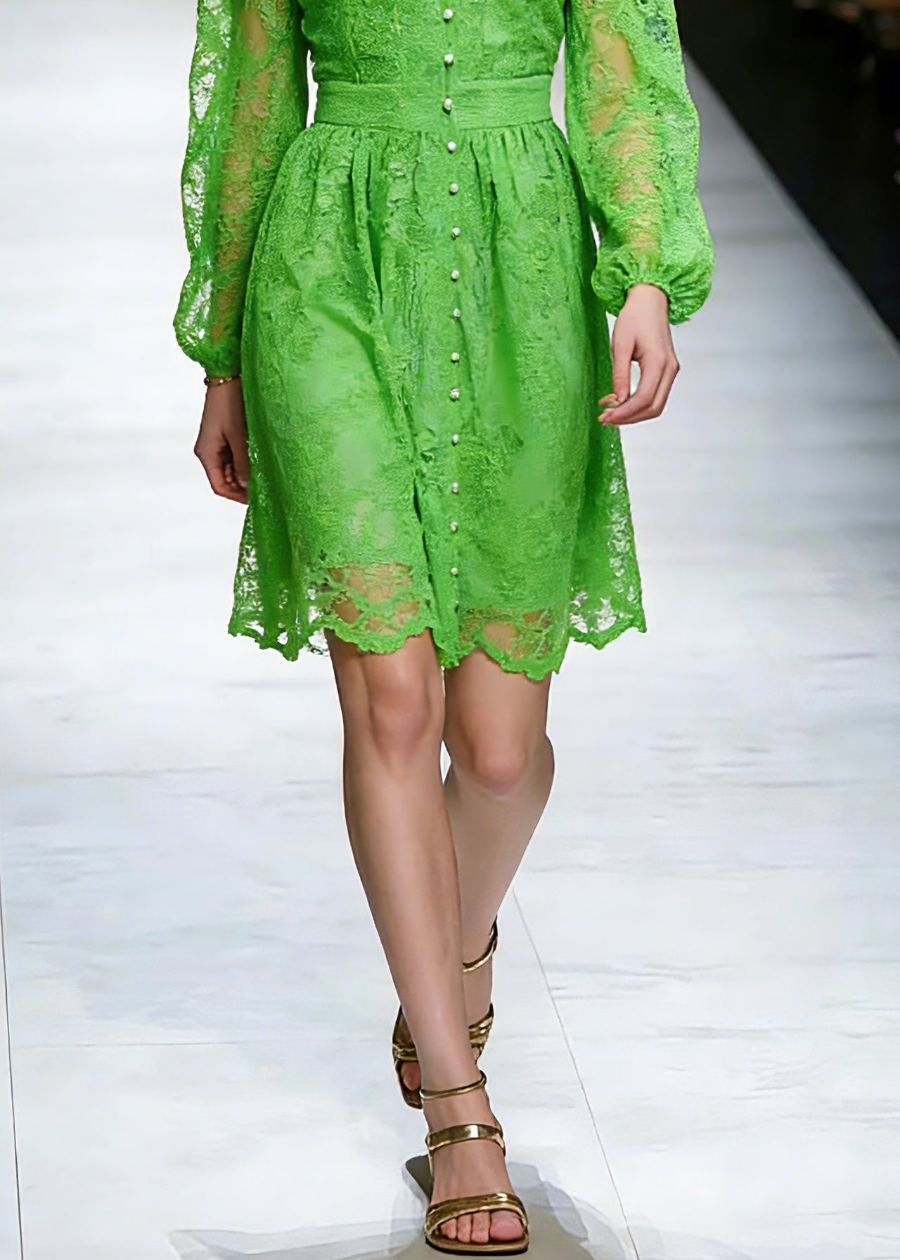 Dinner Green V Neck Lace Patchwork Tulle Mid Dress Spring - Omychic