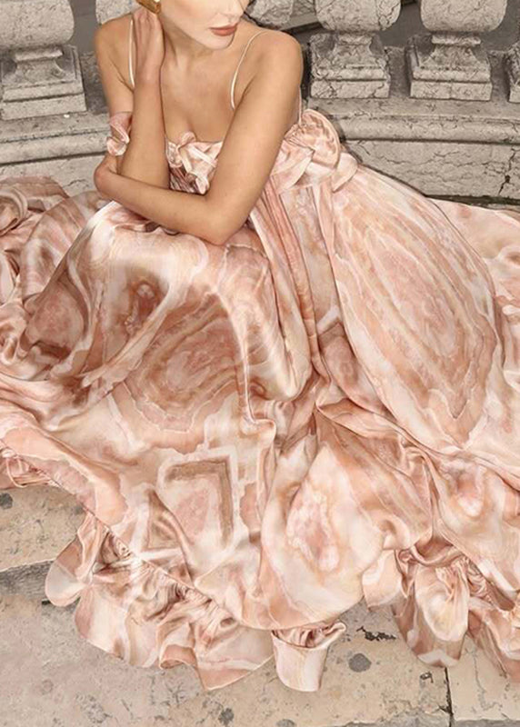 Dinner Pink Slash Neck Ruffled Patchwork Maxi Dress Summer