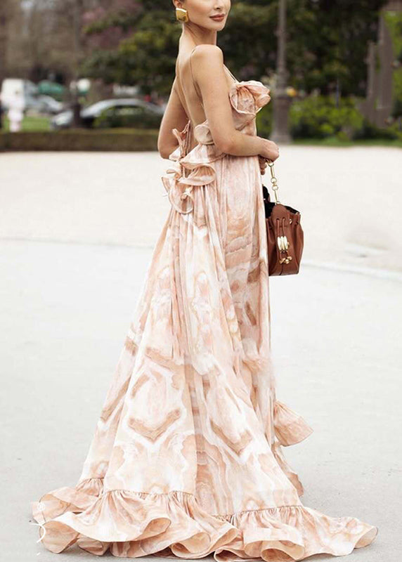 Dinner Pink Slash Neck Ruffled Patchwork Maxi Dress Summer
