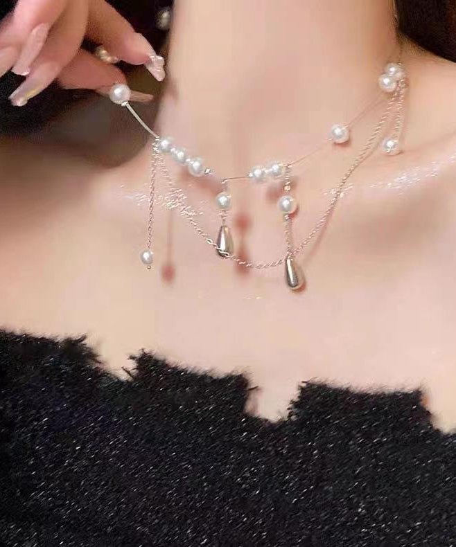 Dinner Silk Sterling Silver Pearl Water Drop Tassel Princess Necklace