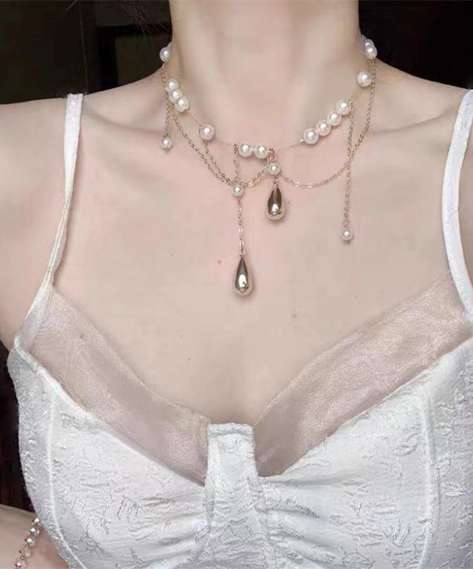 Dinner Silk Sterling Silver Pearl Water Drop Tassel Princess Necklace