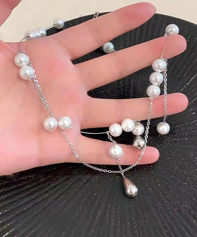 Dinner Silk Sterling Silver Pearl Water Drop Tassel Princess Necklace