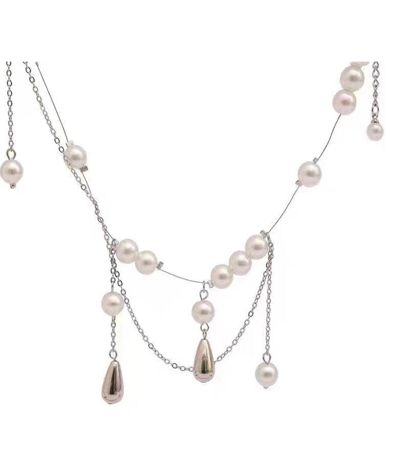 Dinner Silk Sterling Silver Pearl Water Drop Tassel Princess Necklace