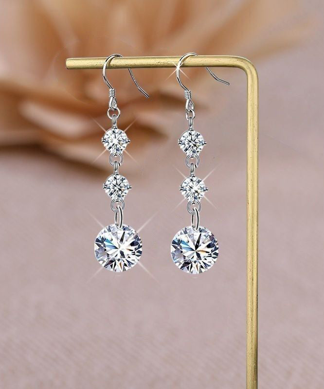 Dinner Silk Sterling Silver Zircon Drop Earrings